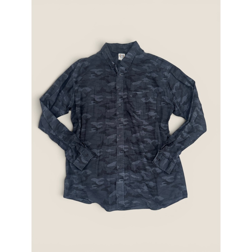 Cinch Mens XXL‎ Camouflage Long Sleeve Button Down Shirt Grey Black Cotton